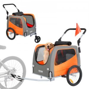 Augintinio dviračio priekaba-vežimėlis TS806, plienas, oranžinė/pilka, iki 30 kg