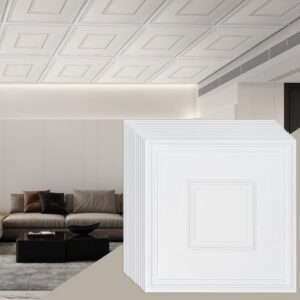 Laetavad laeplaadid, 12 tk, 605 x 605 mm, PVC, valge geomeetriline