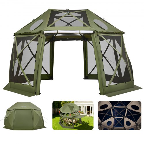Taitettava verkollinen paviljonkiteltta 3,96 x 3,96 m, 13-sivuinen, irrotettavalla katolla ja laukulla