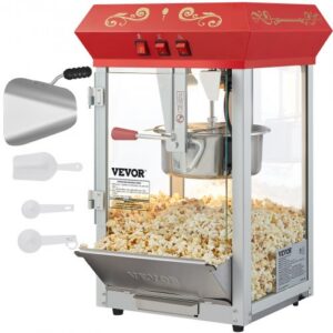 Popcornimasin, 850 W, 227 g katel, 48 tassi portsjoni kohta, tööpinnale, karastatud klaasiga, 4 lusikaga, punane
