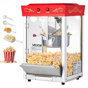 Popcornimasin, 0,2 kg roostevabast terasest katel, 800 W lauapealne popkorni valmistaja, punane