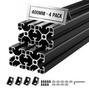4 tk 4040 alumiiniumist ekstrusioonprofiil, 400 mm T-sooneline anodeeritud lineaarne siin, must