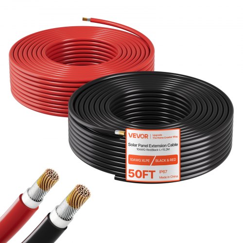 10 AWG (6 mm²) päikesepaneeli pikenduskaabel, must ja punane komplekt, 15,24 m