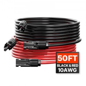 15,24 m 6 mm²/10 AWG päikesepaneeli pikenduskaabel, must ja punane, 2 tk