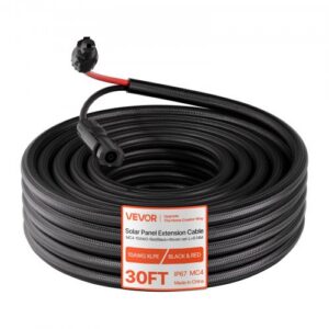 9,14 m päikesepaneeli pikenduskaabel, 10 AWG, MC4 ühendustega, must ja punane