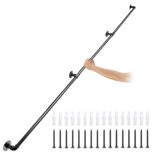 Laiptų turėklas, 274,3 cm, juodas, anglinio plieno, sieninis, 200 kg
