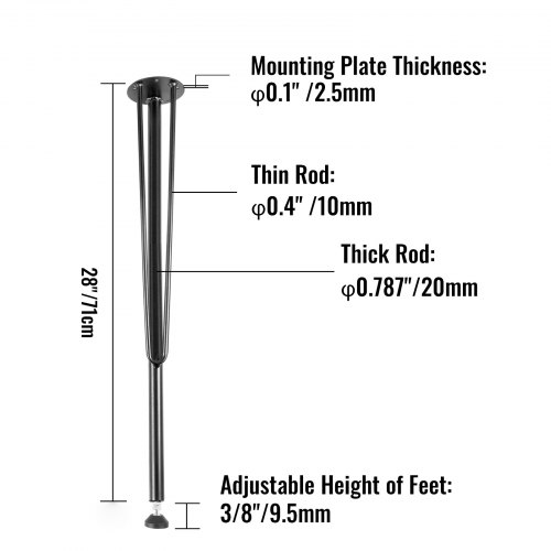 Metallist juuksenõela tüüpi lauajalad, 71 cm, komplekt 4 tk, mustad
