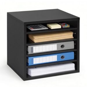 Kirjanduse sorteerija , 5 sektsiooni, MDF ja puit, must, 36 x 31 x 33 cm
