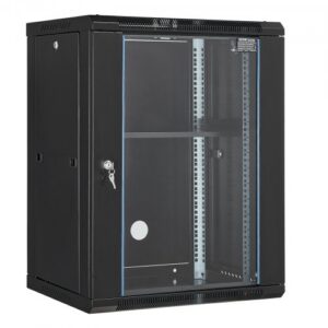 15U seinale paigaldatav võrguserveri rack-kapp, 45,7 cm sügavus, klaasuks lukuga