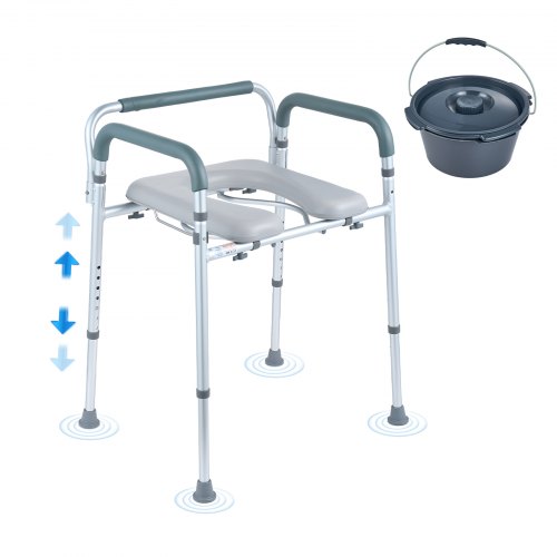 Komodes krēsls ar polsterētu sēdekli un roku balstiem, 7 līmeņu regulējams augstums, 5,8 l spainis, 158,8 kg
