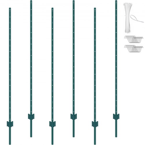 6 kpl U-profiilin metalliset aitatolpat, 182,88 cm, vihreä