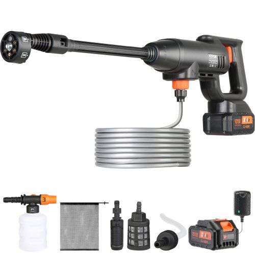 Belaidis aukšto slėgio ploviklis XS-002, 220 W, 21 V, su 4,0 Ah akumuliatoriumi ir 6 viename antgaliu