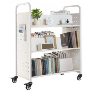 Bibliotekos knygų vežimėlis , baltas, plienas, 97 x 52 x 123 cm, iki 150 kg