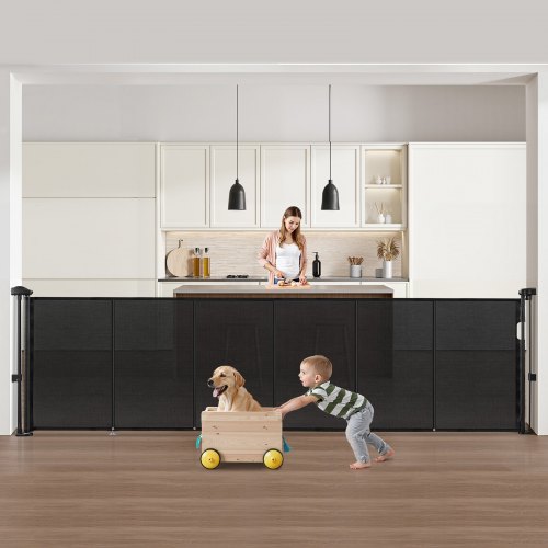 Sisäänvedettävät vauva-aidat, 870 mm korkea, enintään 2800 mm leveä, musta