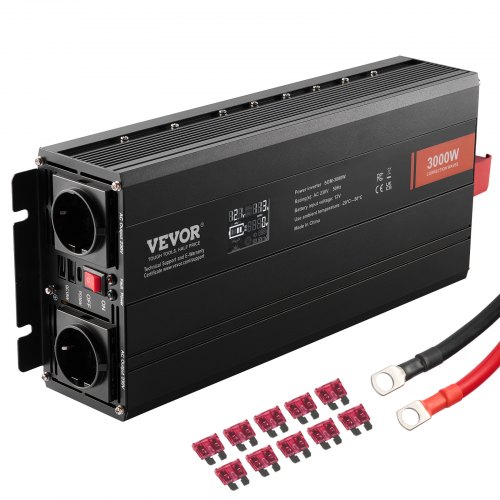 Modifitseeritud siinuslaine inverter 3000 W, DC 12 V kuni AC 230 V, LCD ekraan