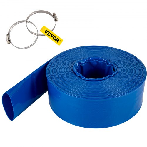 Noteces šļūtene, 76 mm x 32 m, PVC plakanziedu šļūtene, izturīga atpakaļskalošanas šļūtene ar skavām, zila