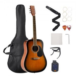 104 cm dreadnought akustiline kitarrikomplekt algajatele, gig-bagiga, sunburst