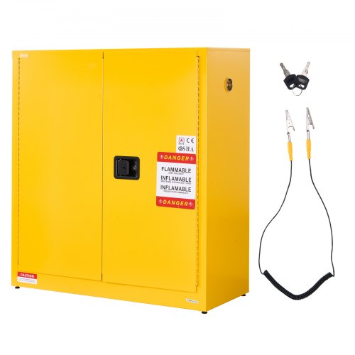 Uzliesmojošu vielu skapis, 109,2 x 46 x 118 cm, 109,8 l, ar regulējamu plauktu, dzeltens