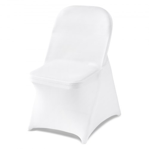 150 valkoista tuolinsuojaa, polyesteri-spandex -venyssuoja, sopii tuoleihin enintään 450 x 460 x 770 mm