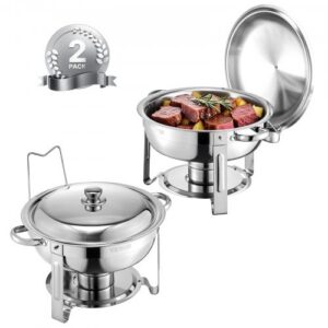 Chafing Dishi buffet-komplekt, 4,7 l, 2 tk, roostevaba teras, ümmargune serveerimiskonteiner kaanega