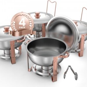 5 l 4-osaline roostevabast terasest chafing-serveerimiskomplekt, ümmargune, roosakuldne
