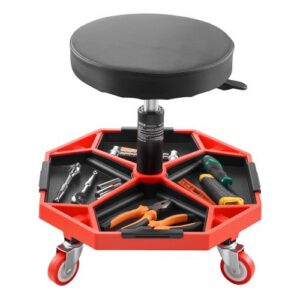 Riedantis mechaniko krėslas su ratukais, 300 lbs, reguliuojamas aukštis 16.5–21.7 in, juoda+raudona