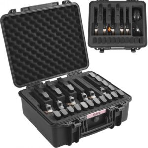 Ciets pistoles futrālis ar izgrieztu polsterējumu, 6 pistolēm, 491 × 434 × 211 mm, melns