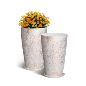 2-osaline kõrge ümar lillepottide komplekt, 53 cm, kiviefektiga
