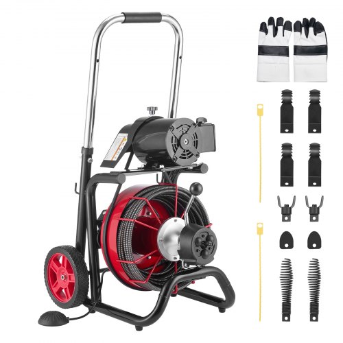 Užsikimšusių vamzdžių valymo mašina, 30 m x 10, 5 mm, automatinio padavimo kanalizacijos spiralė ant ratų
