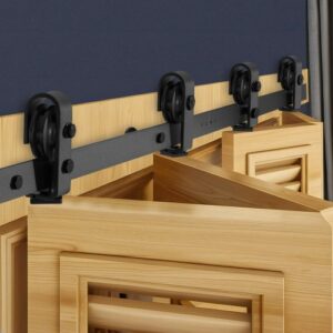 Bi-folding stumdomų tvartelio durų furnitūros bėgelio rinkinys, 52" viršutinis montavimas, juodas