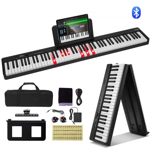 88 klavišų sulankstomas skaitmeninis pianinas, Bluetooth, MIDI, įkraunamas, juodas