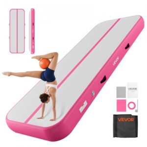 Pripučiamas gimnastikos takelis 3 m, 20 cm storio, su elektriniu pompu, rožinis