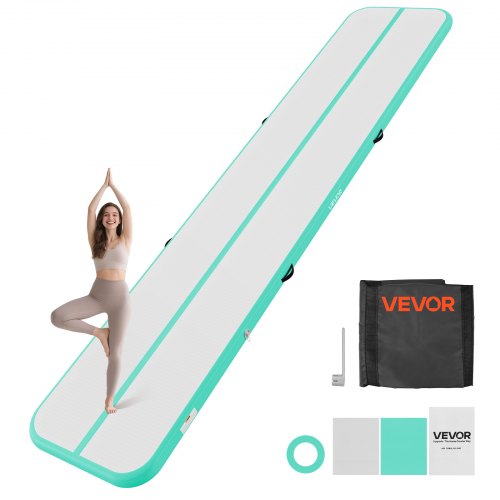 Pripučiamas gimnastikos kilimėlis, 500 x 100 x 10 cm, mėtų žalios spalvos, su elektriniu siurbliu