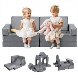 Modulinė vaikų žaidimų sofa, 14 dalių, pilka