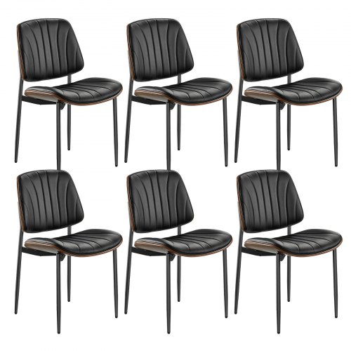Ruokailutuolit, 6 kpl, mustat, PU-nahka, metallijalat