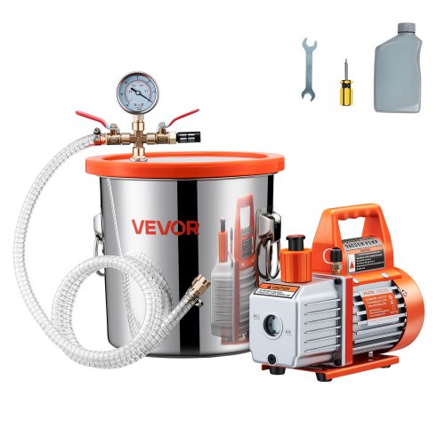 11,36 l vakuuminė kamera su siurbliu, 110 l/min, nerūdijančio plieno, komplektas, 1,5 m žarna, aliejus