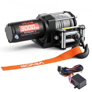 1360 kg elektriline vintsi, 12 V DC ATV/UTV vintsi terastrossi ja juhtmega puldiga, IP55, alumiiniumkorpus ja suunav rullik