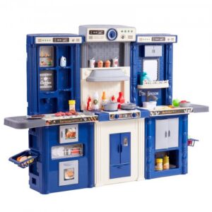 Vaikų virtuvėlės žaidimų rinkinys, 3-in-1, mėlynas, 74 vnt., 128 x 29 x 90 cm