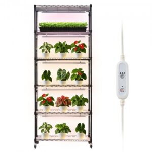 6-tasandiline taimealus kasvutuledega, 180 cm kõrge, rataste ja 4/9/14 h taimeriga, 150 W