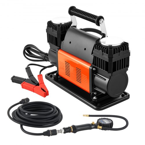Kaksisylinterinen raskaaseen käyttöön tarkoitettu ilmakompressori, 300 l/min, 12 V, 10,3 bar, digitaalisella painemittarilla