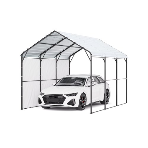 Kestävä metallinen autokatos, 3 x 4,5 m, galvanoidulla teräsrungolla ja katolla