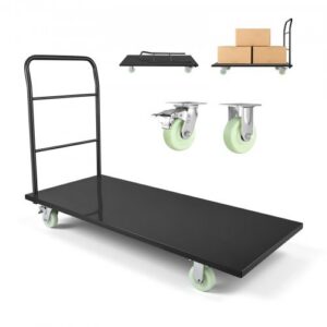 Raskaan sarjan tasokärry, 907, 18 kg kantavuus, teräksinen lavakärry kääntyvillä pyörillä ja kahvalla