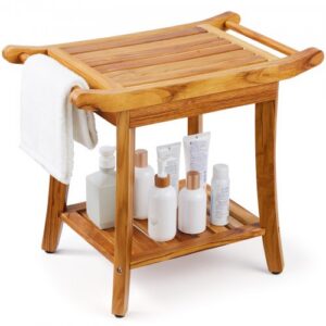 Tikmedžio dušo suoliukas, 560 x 365 x 470 mm, su lentyna, 136,1 kg apkrova, modelis B3503
