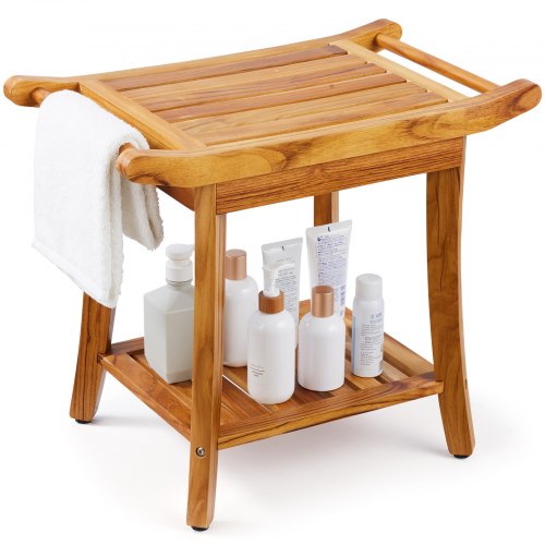 Tikmedžio dušo suoliukas, 560 x 365 x 470 mm, su lentyna, 136,1 kg apkrova, modelis B3503
