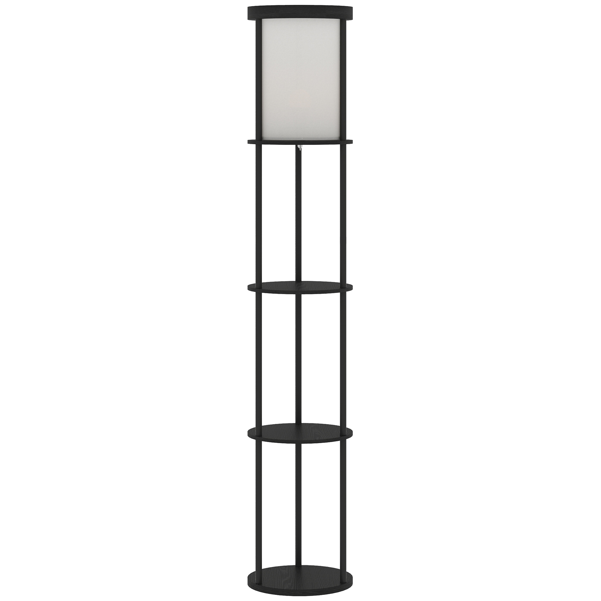 Põrandalamp riiulitega, ümmargune disain, must, Ø29 x 158 cm