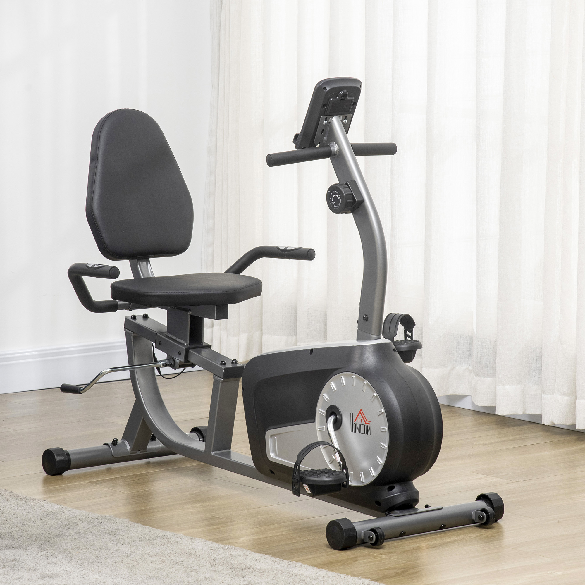 Recumbent treniruoklis su 8 lygių pasipriešinimu, pilka, juoda, sidabrinė, 122-137 x 62 x 103 cm - Image 9