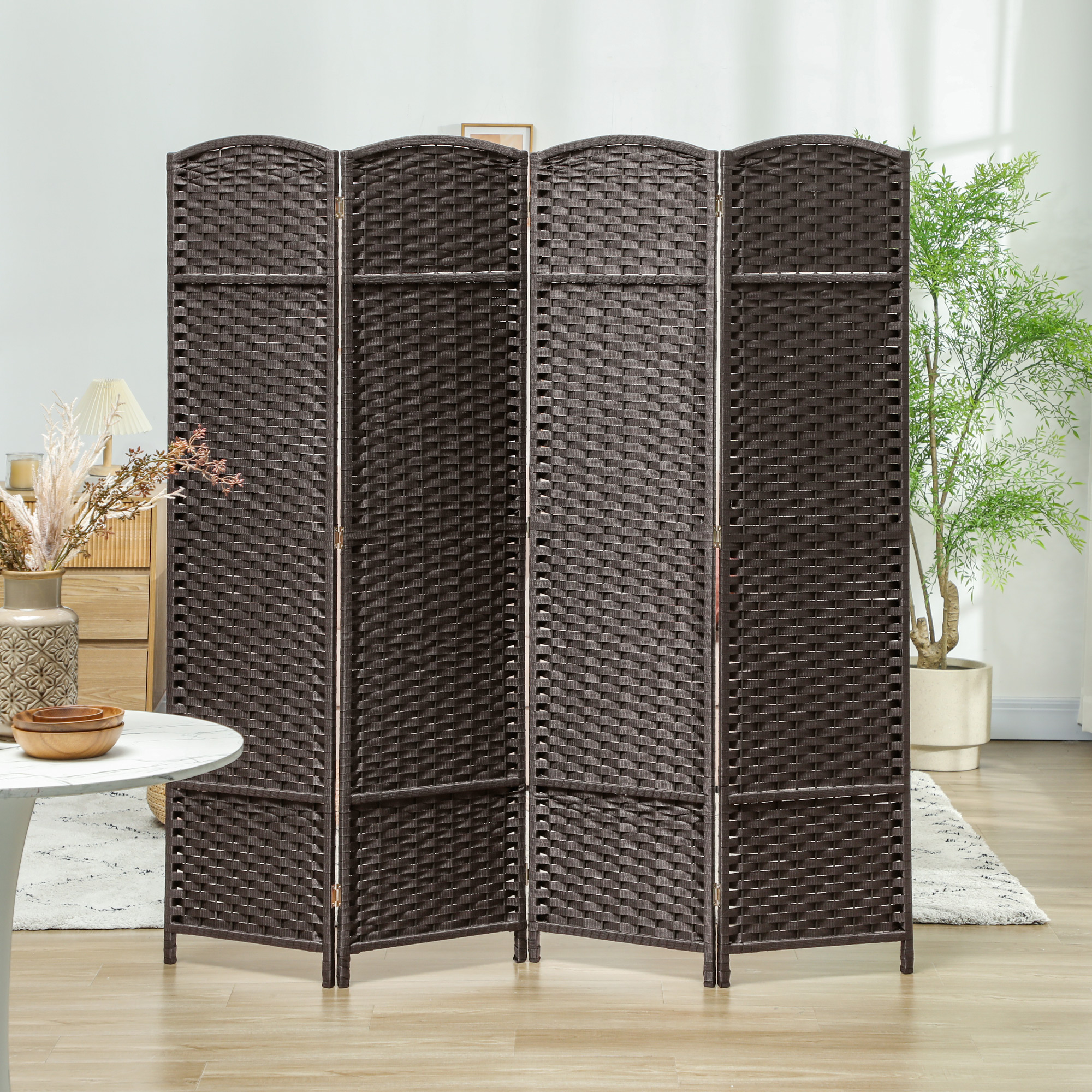 4 dalių kambario pertvara, sulankstoma privatumo pertvara, ruda, 160 x 170 cm - Image 7