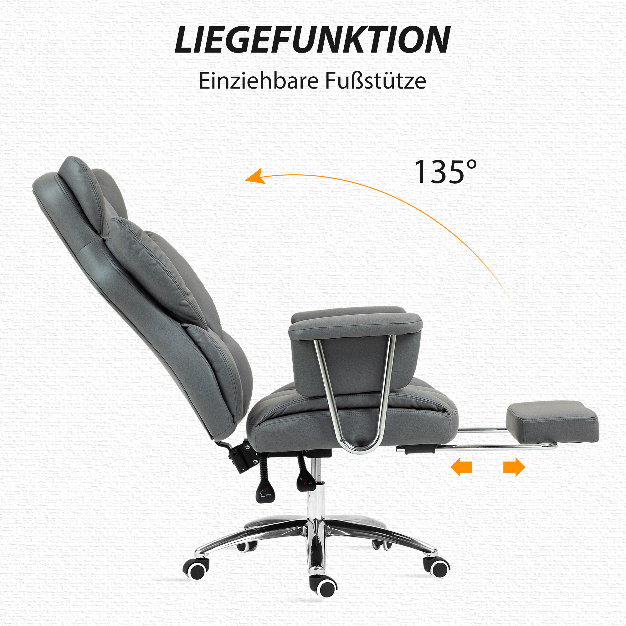 Ergonominen toimistotuoli, pehmustettu, jalkatuella, säädettävä selkänoja, 360° kääntyvä, tummanharmaa - Image 5