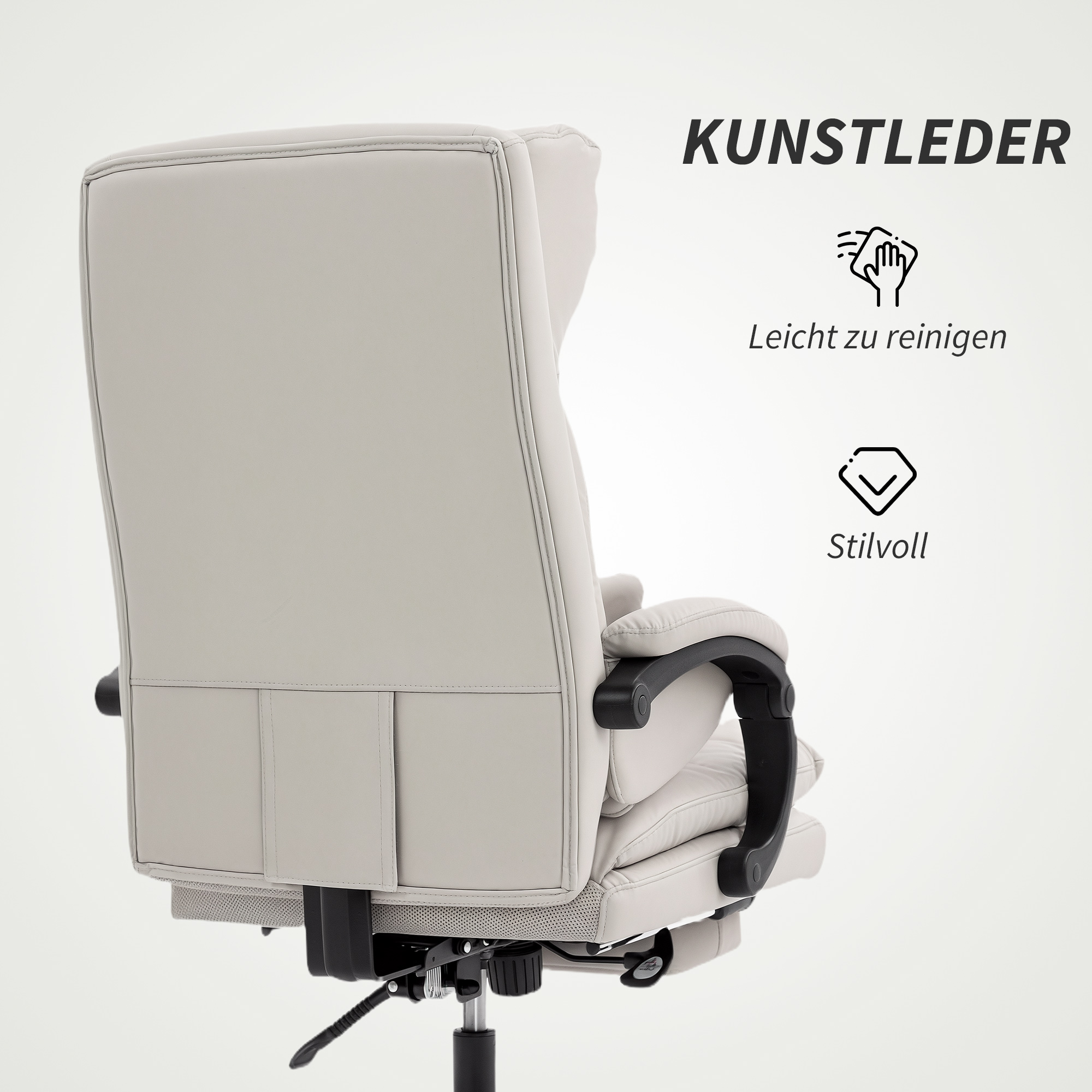 Toimistotuoli säädettävällä korkeudella, ristiseläntuella, käsinojilla ja jalkatuella, keinonahka, vaaleanharmaa, enintään 120 kg - Image 8