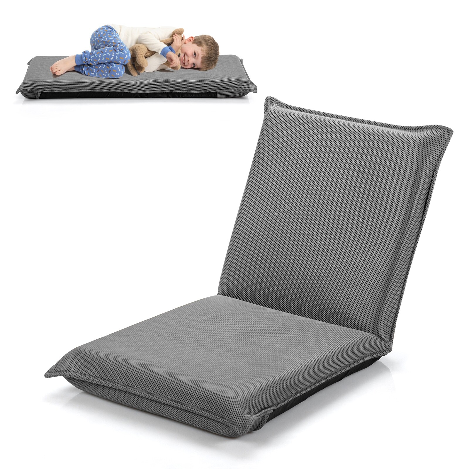 Sulankstoma grindų kėdė, reguliuojama 6 padėtimis, pilka, 100 x 46 x 8 cm - Image 4